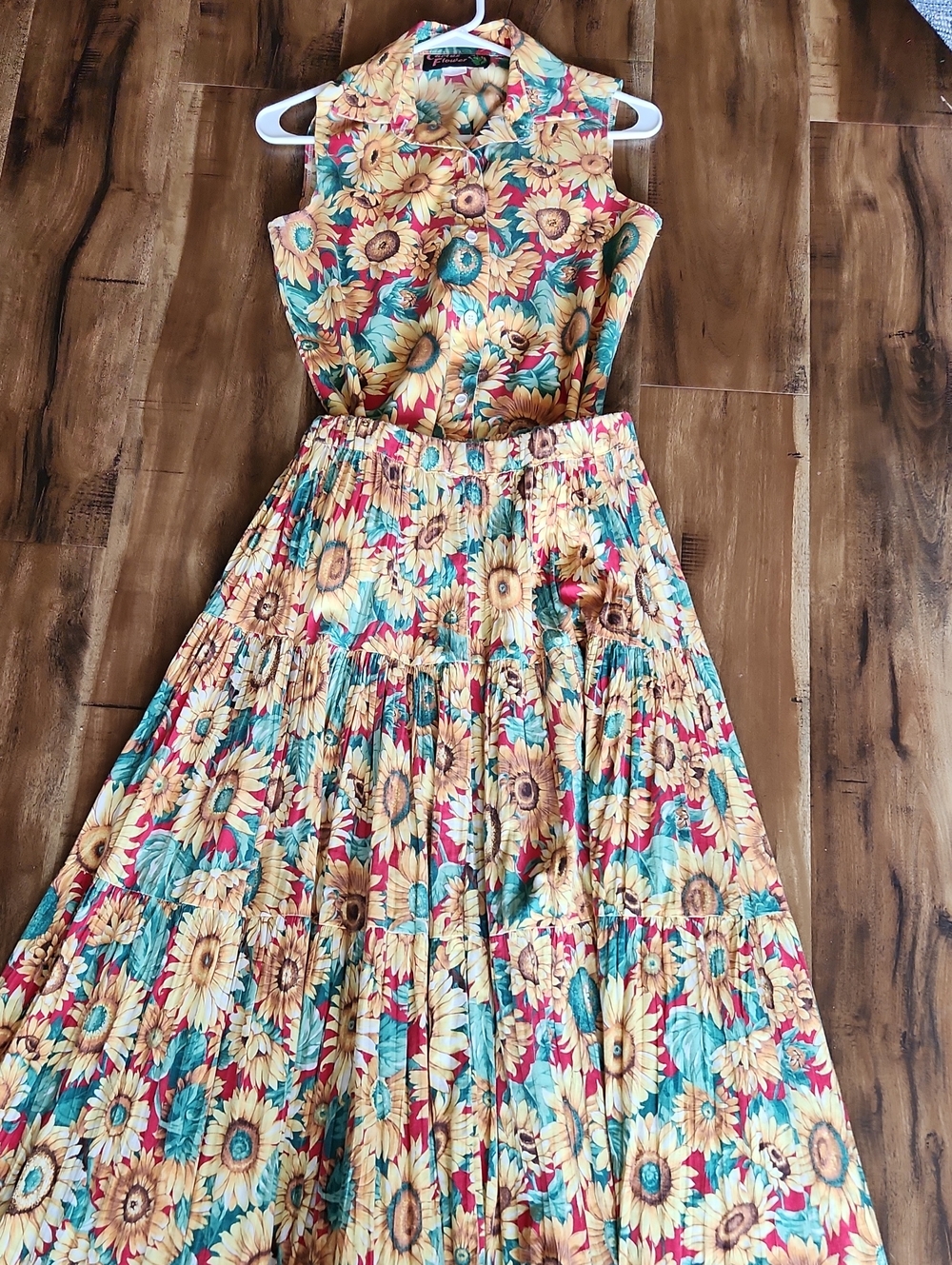 Sunflower Print Sleeveless Maxi Dress - Yellow & Teal Cactus FLower